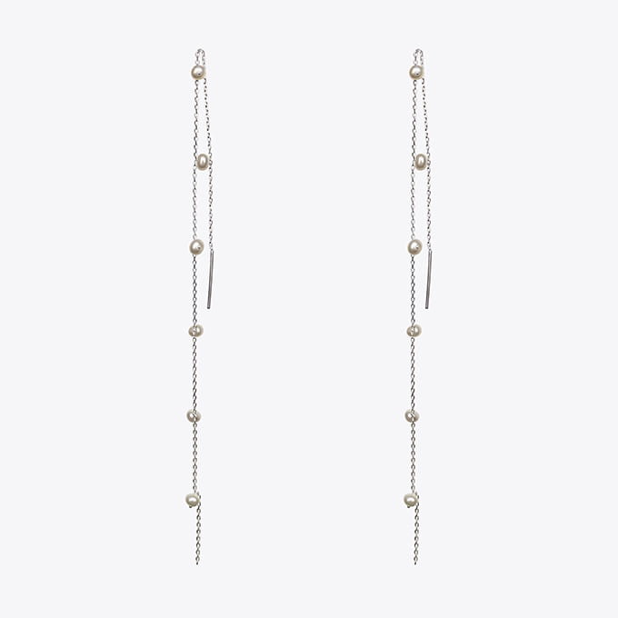 925 silver long drop pearl earring